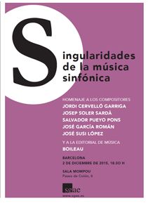Homenaje de SGAE a los compositores Jordi Cervelló, Josep Soler Sardà, Salvador Pueyo, José García Román y José Susi López, y la editorial Boileau